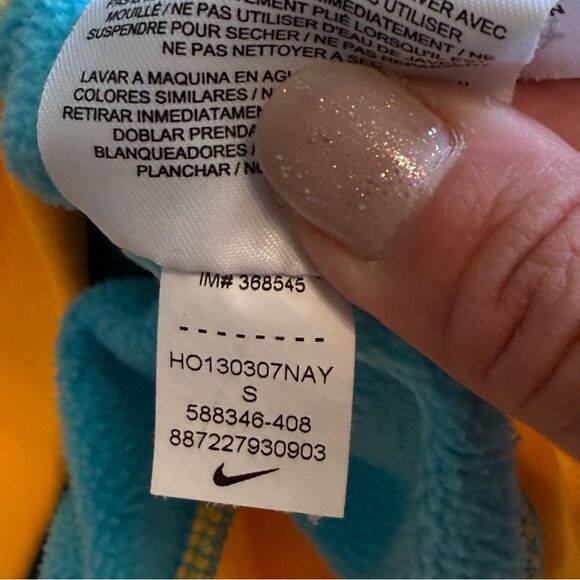 Nike Therma-Fit Turquoise & Yellow Logo Cowl Neck Hoodie w Thumbholes Size Small - Picture 8 of 9